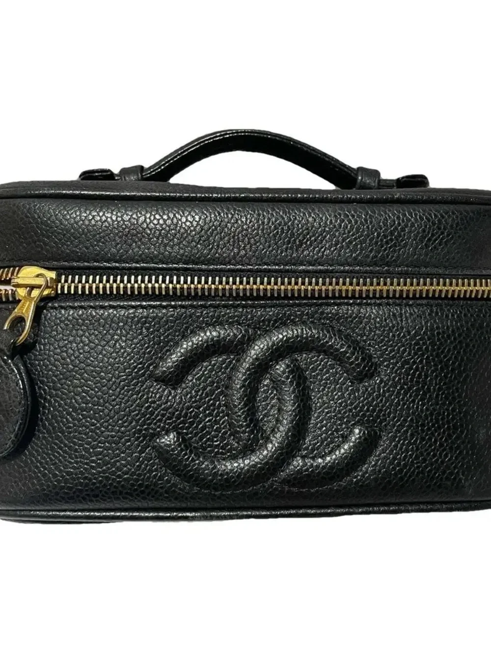 CHANEL Black Quilted Vanity Case with Gold Hardware